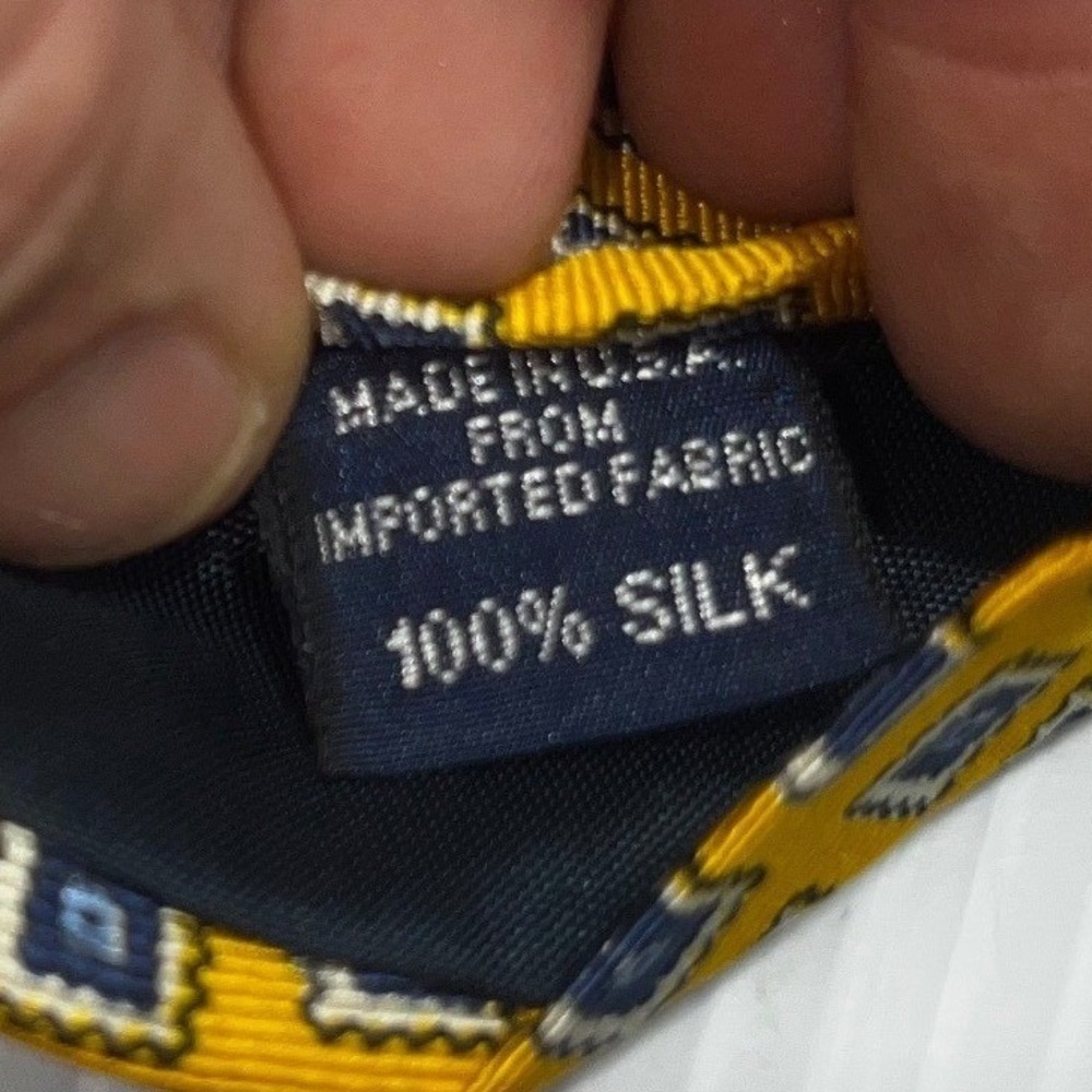 HAROLD POWELL Silk Geometric‎ Diamond Pattern Necktie Yellow Blue Men's - Picture 5 of 5